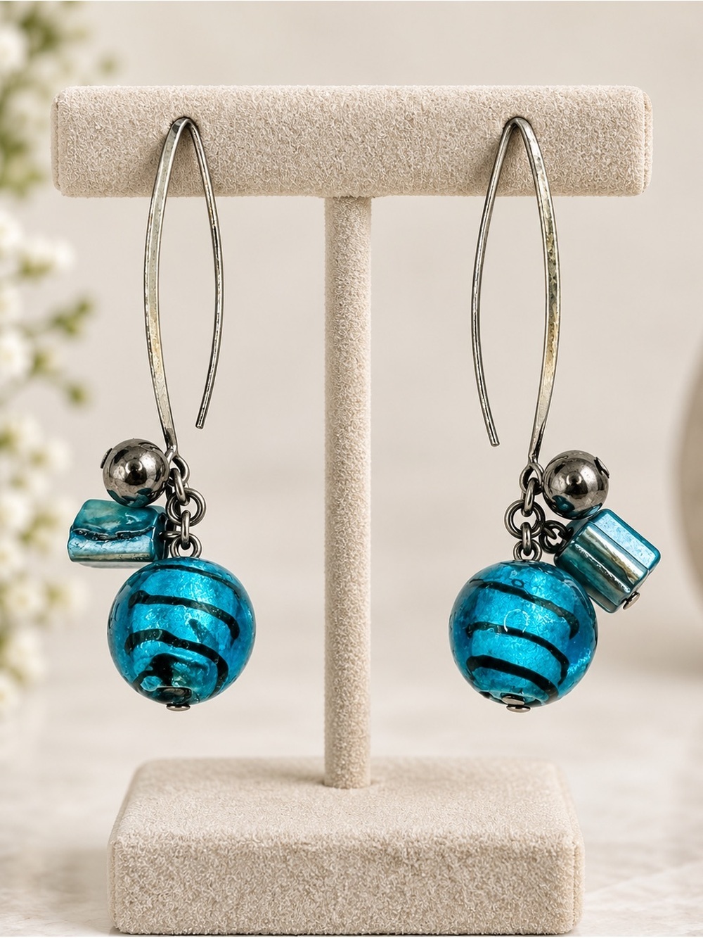 Murano Glass Teardrop Earrings AquaBlue Venetian Glass Dangle Earrings Handmade